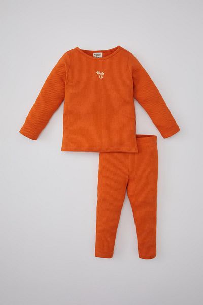 DeFacto Baby Girl Embroidered Long Sleeve Ribbed Camisole Pajama Set