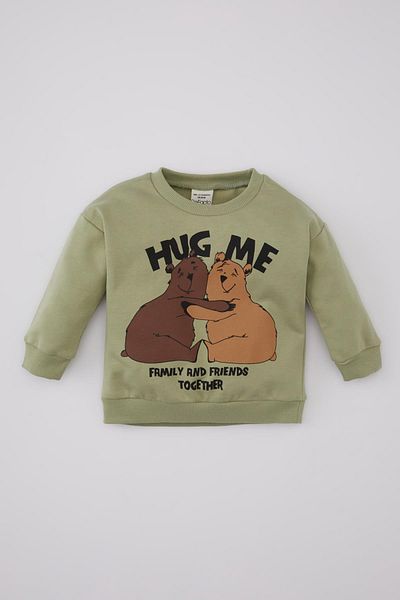 DeFacto Baby Boy Crew Neck Animal Patterned Soft Feather Thin Sweatshirt