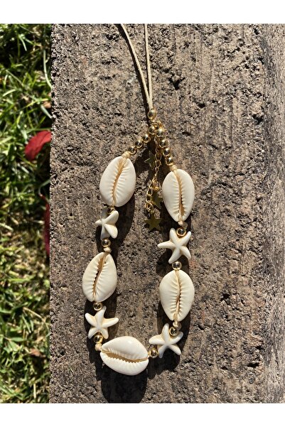 Stoneday Sea Shell Crimped Stone Starry Gold Detailed Dangle Starry Phone Strap Ornament Charm
