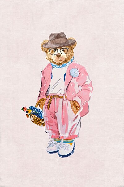 Rugs Modern Halı Mira 954 Pembe Sevimli Ayı Figürlü Dokuma Taban Halı