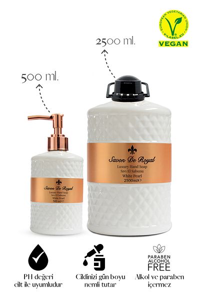 Savon De Royal White Pearl Luxury Vegan Liquid Soap - 2.5 Lt & 500 Ml, Musk & Vanilla