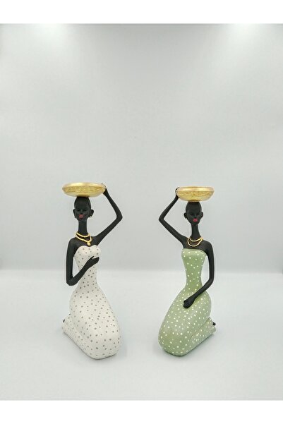 ELİS ATÖLYE Afrikalı Kadın 2'li Biblo Mumluk