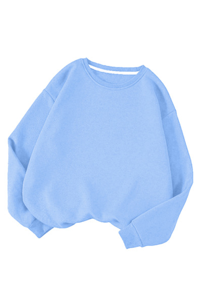 MODA Düz Kışlık Sweatshirt - Bebe Mavi Şardonlu Oversize Bisiklet Yaka