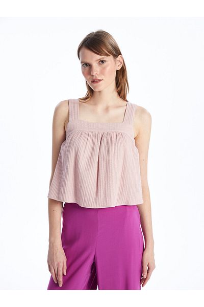 LC Waikiki LCW Vision Damen-Bluse mit U-Ausschnitt, einfarbig, kurz
