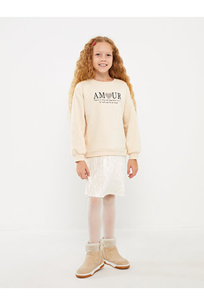 LC Waikiki Dívčí šaty s dlouhým rukávem s potiskem u krku