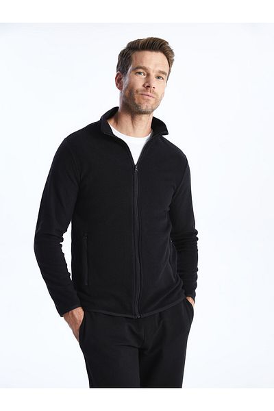 LC Waikiki Men's Fleece Cardigan - Stand Collar, Long Sleeve