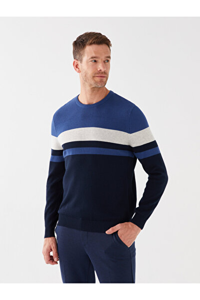 LC Waikiki Férfi kötöttáru pulóver - nyakú, hosszú ujjú, színes blokk