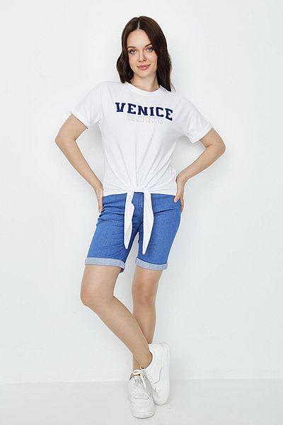 Select Moda Women's High Waist Folded Bermuda Shorts