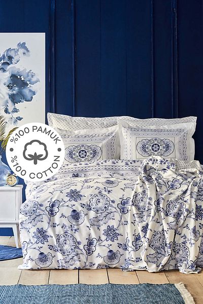 Karaca Home Set cuvertură dublă dublă Amar Blue 100% bumbac