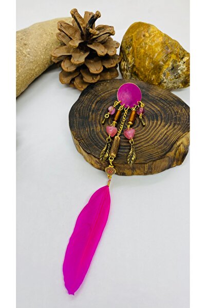 Porsuk Alternatif حلق ريشة نسائي مصنوع يدويًا من النحاس