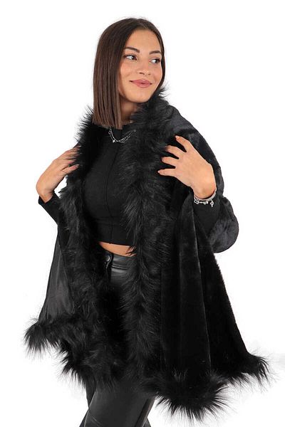 Bursa İpek Black Fur Shoulder Shawl