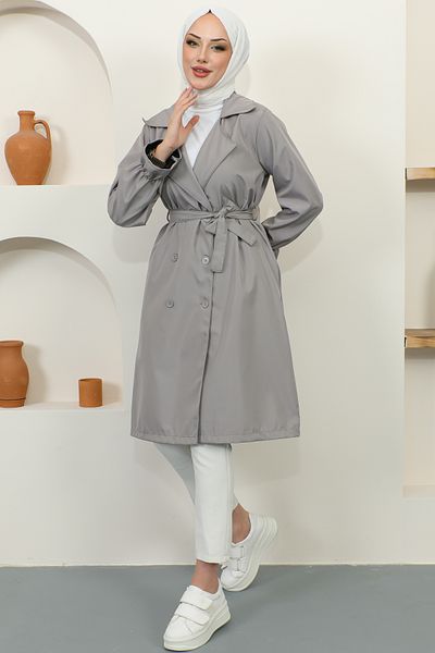benguen 8441 Trenchcoat mit elastischen Ärmeln Grau