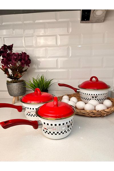 İLİVA Luxury Patterned Enamel Midi Pot - Egg Cooking Boiling Pot and Sauce Pan - 14 cm