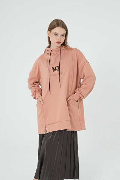 Garzia İtalia Kapüşonlu Kesik Detaylı Cepli Oversize Sweat