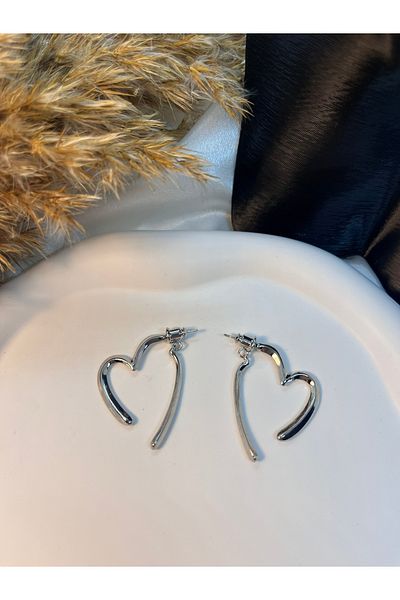 Yıldız Accessory Plain Steel Heart Earrings (Golden and Silver Colors)