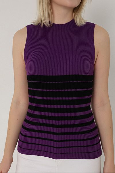 VEGENZE Pulover de corp pentru tricotaje cu mâneci zero, mov, negru, cu dungi