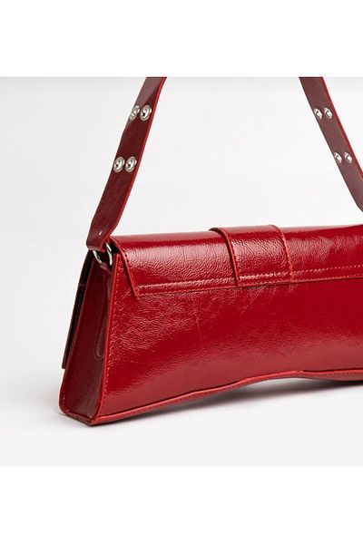 Mercan Stores Women's Red Studded Asymmetrical Baguette Hand and Shoulder Bag