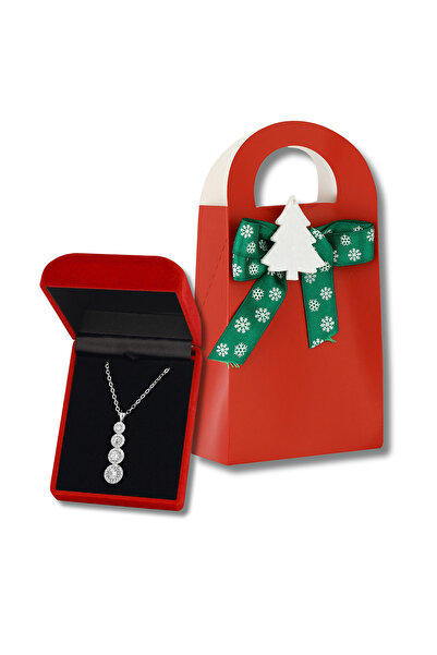 Forentina Gümüş Kaplama Tria Kolye Özel Kırmızı Yılbaşı Kutusunda Hediye Set