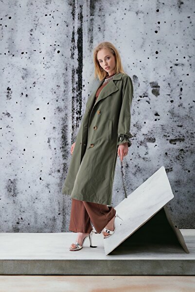 HAKKE Shawl Collar Sleeve Elastic Trench Coat