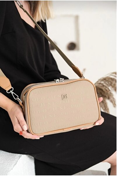 Just Polo حقيبة كتف نسائية بحزام طويل قابل للتعديل بلون رملي - 4023