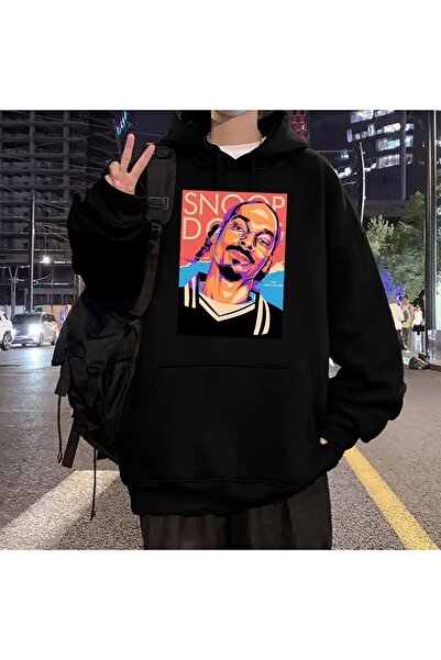 Le Savu سويت شيرت بقلنسوة أسود اللون مطبوع عليه هيب هوب سنوب دوج للجنسين