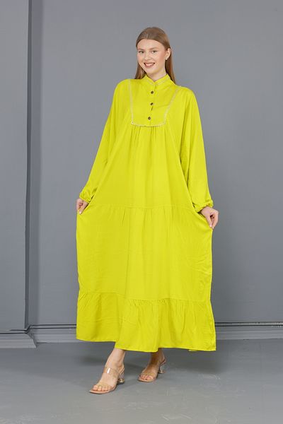 mervemoda Γυναικείο υφαντό φόρεμα χιτζάμπ με ψηλό γιακά πράσινο μεγάλο μέγεθος
