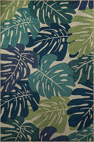 Rugs Modern Halı Mavi Yeşil Temalı Çiçek ve Yaprak Desenli Kreatif Modern Dek...