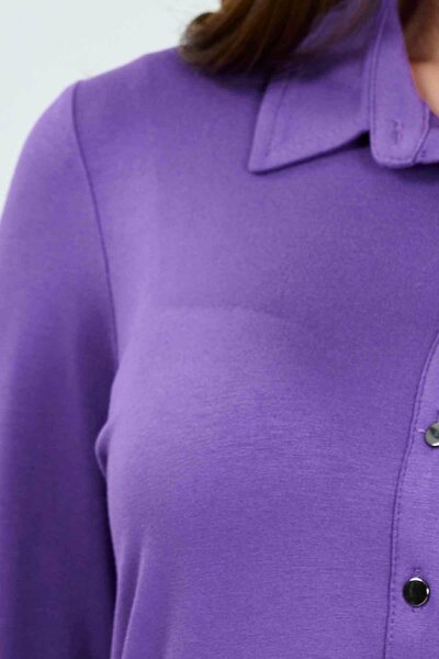 TOLGA SARAÇOĞLU 10312TS VİYOLET POLO YAKA UZUN KOL ÖRME BLUZ