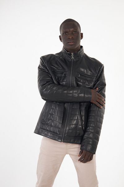 gorgitino Men's Genuine Leather Jacket Quilted Model