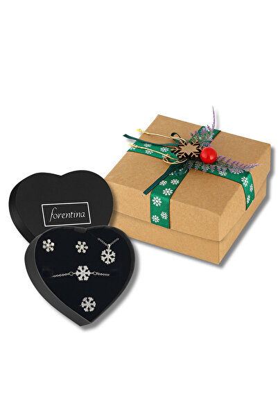 Forentina Gümüş Kaplama Kar Tanesi Kolye Küpe Bileklik Yüzük Özel Yılbaşı Kut...