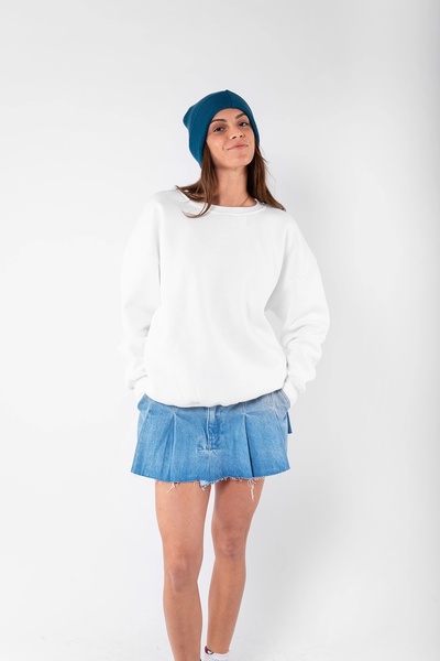 Bak Moda Основен бял суичър унисекс без качулка