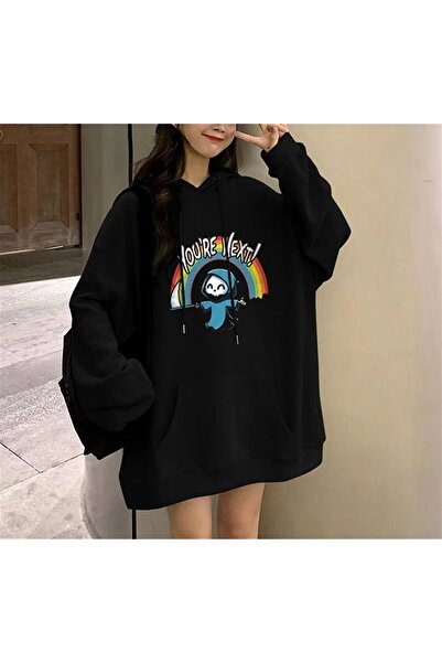 Le Savu سويت شيرت أسود كبير الحجم مطبوع عليه Halloween - You Are Next للجنسين...