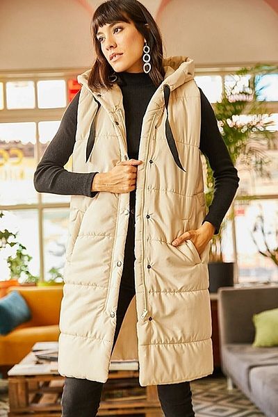 VOLT CLOTHİNG Women's Hooded Puffer Vest