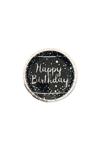 BalonEvi SILVER-SILVER VARAK PRINTED HAPPY BİRTHDAY PLATE BLACK