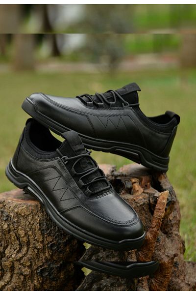 MARCOMEN Men's Winter 100% Leather Black Casual Shoes Offer Elegance and Comfort Together with Their Innovative Style