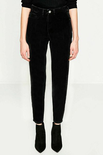Trn JNS Blugi negri cu talie înaltă Mom Jean Black Mom Lycra Colorfast Extra Confortabil