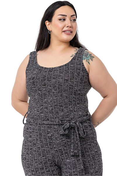 DISENTIS MODEST Large Size Jumpsuit Cardigan Knitwear Black Double Set