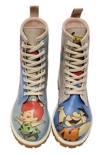 Dogo Cizme lungi albastre din piele vegană de damă - Family Rocks Flintstones Design
