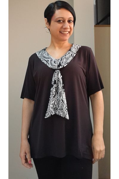Mertcan Butik Guler negru aspect guler alb-negru din bumbac pieptănat cu viscoză