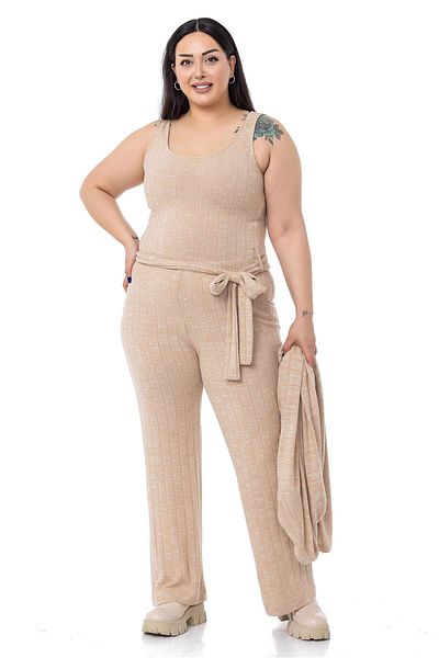 DISENTIS MODEST Salopeta Marime Plus Tricotaje Cardigan Culoare Bej Set Dublu