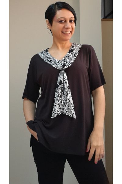 Mertcan Butik Guler negru aspect guler alb-negru din bumbac pieptănat cu viscoză
