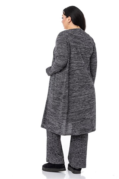 DISENTIS MODEST Large Size Jumpsuit Cardigan Knitwear Black Double Set