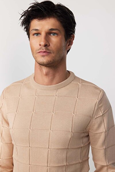 Tudors Ανδρική Slim Fit Μπλούζα με Στρογγυλή Λαιμόκοψη και Τετράγωνο Μοτίβο σε Γκρι Χρώμα