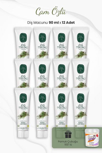 Eyüp Sabri Tuncer Pine Essence Toothpaste 90 ml X 12 Pieces And Ear Sticks