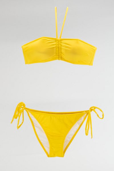 TooHot WOMEN'S YELLOW STRAPLEZ SIDE-TIED BIKINI BOTTOM TOP SET