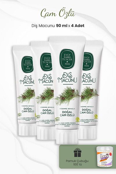 Eyüp Sabri Tuncer Pine Essence Toothpaste 90 ml x 4 Pieces and Ear Sticks