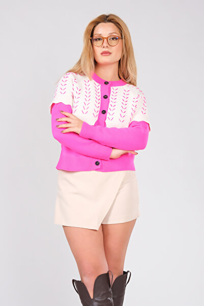 Giyim Dünyası Kadın Çift Renk Triko Hırka Pembe