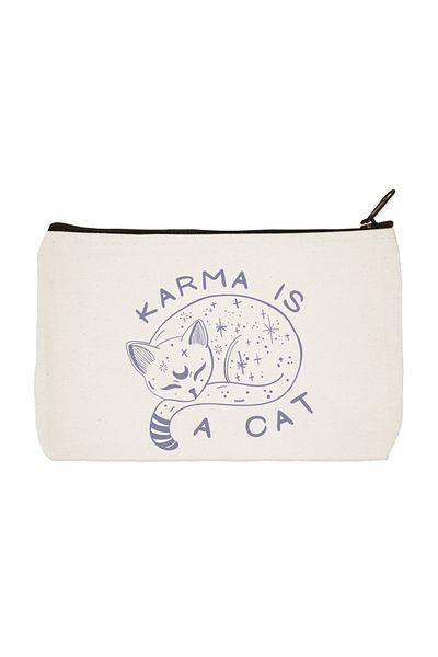 designedfy Karma Is A Cat 2 Printed υφασμάτινη τσάντα μακιγιάζ Τσάντα με στυλό