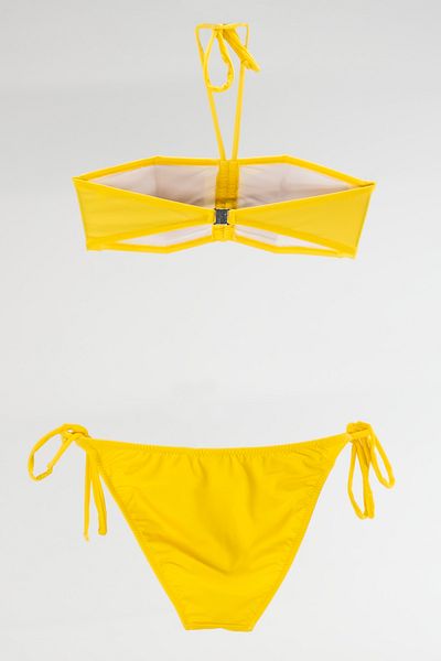 TooHot WOMEN'S YELLOW STRAPLEZ SIDE-TIED BIKINI BOTTOM TOP SET