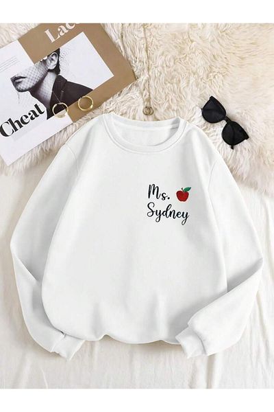 AEMİ Γυναικεία φούτερ Ms. Printed White Crew Neck Oversize